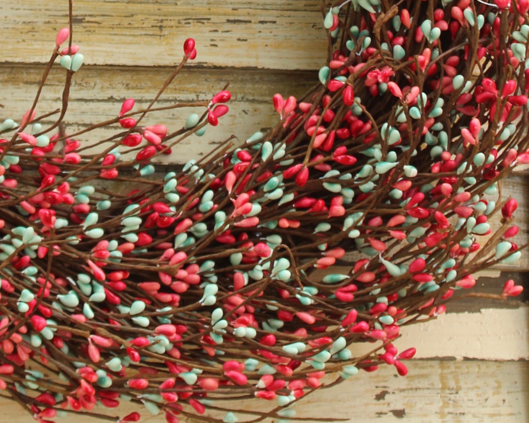 Light Teal & Coral Pip Berry Wreath with Bow