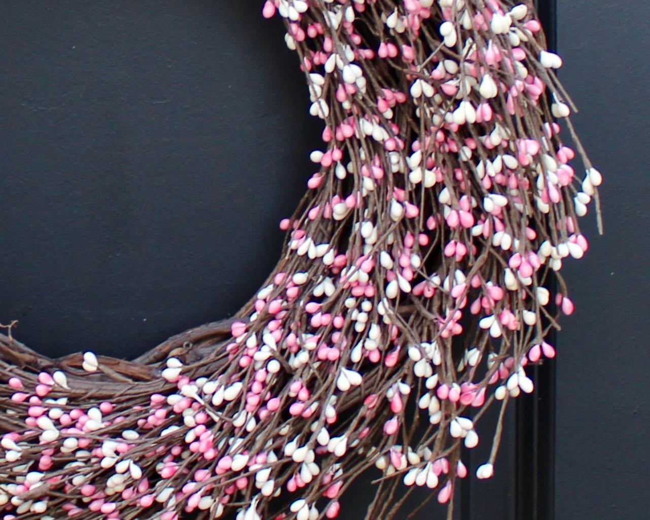 Cream & Pink Pip Berry Wreath with Bow