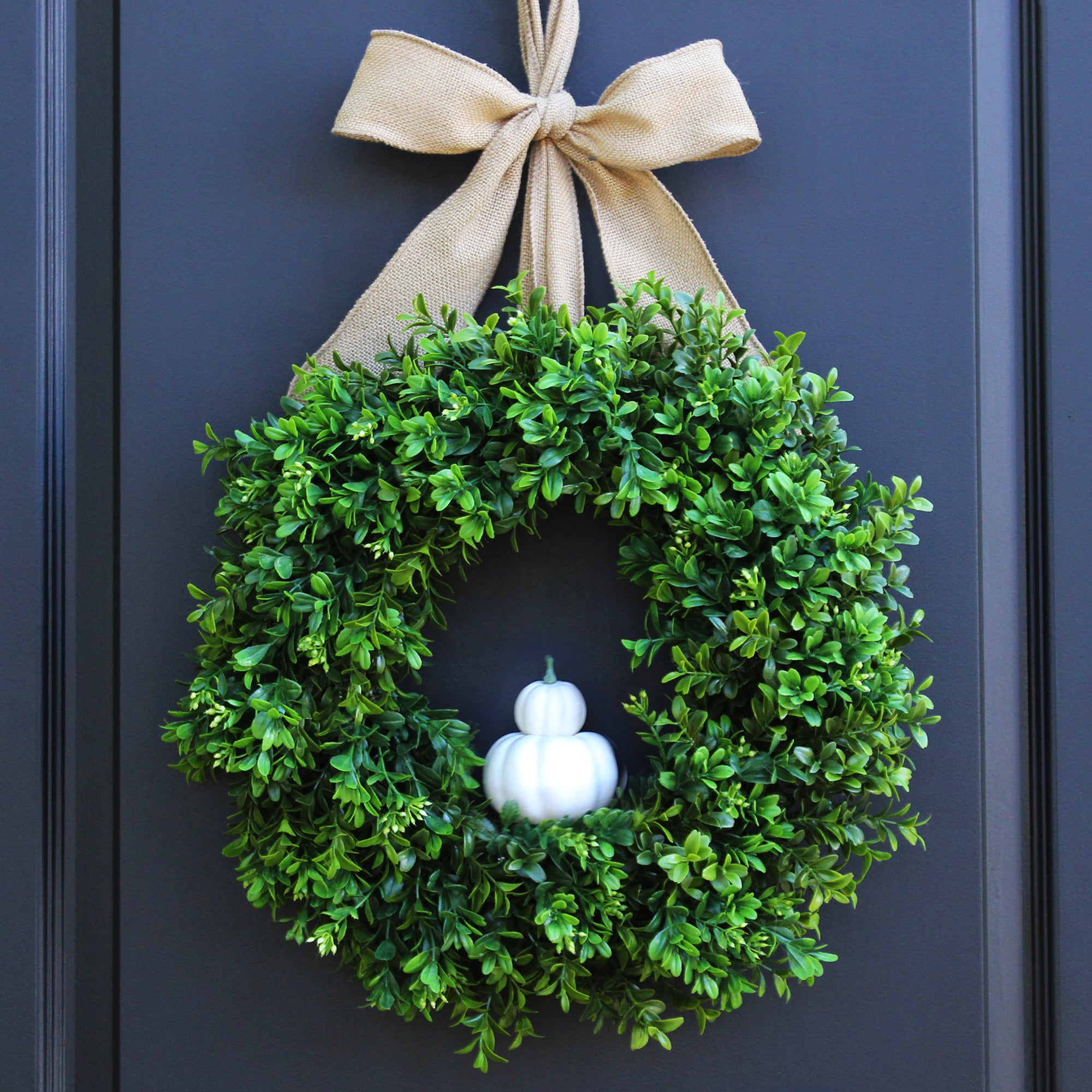 Pumpkin Boxwood Wreath with Bow