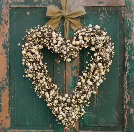 Red and Cream Valentine Heart Wreath