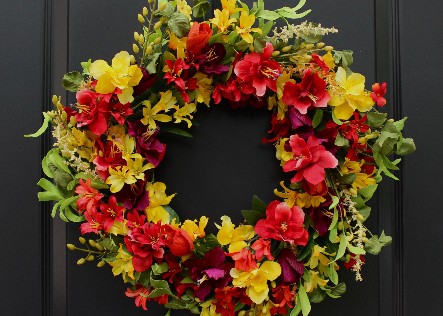 Red, Green, & Yellow Floral Summer Wreath