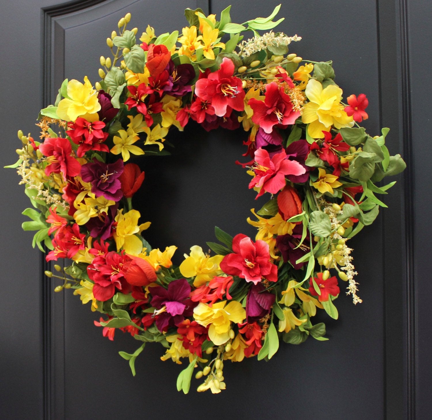Red, Green, & Yellow Floral Summer Wreath