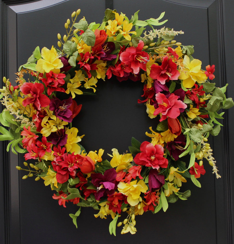 Red, Green, & Yellow Floral Summer Wreath
