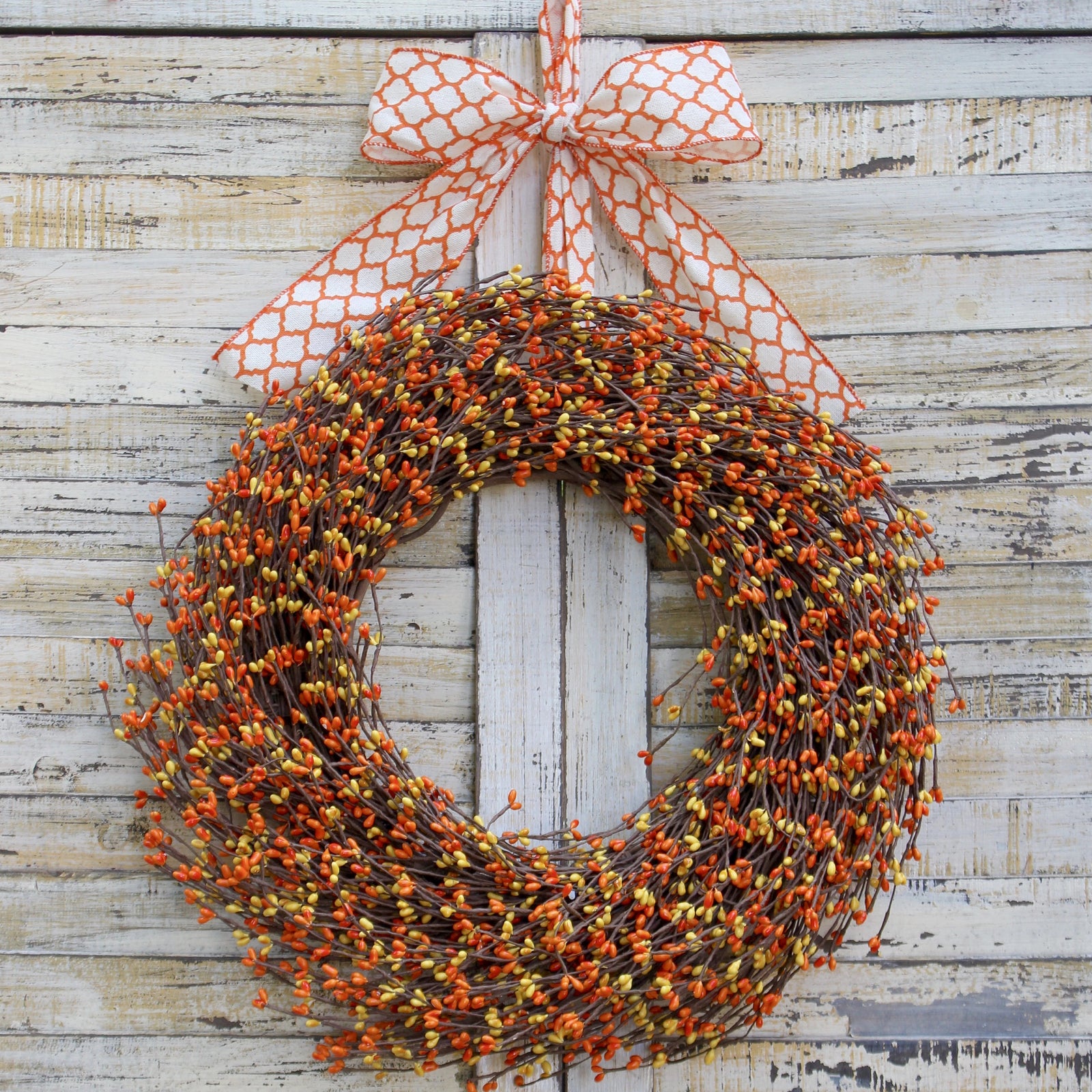 Orange & Yellow Pip Berry Wreath with Bow