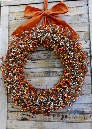 Orange, Yellow, & Cream Pip Berry Wreath with Bow