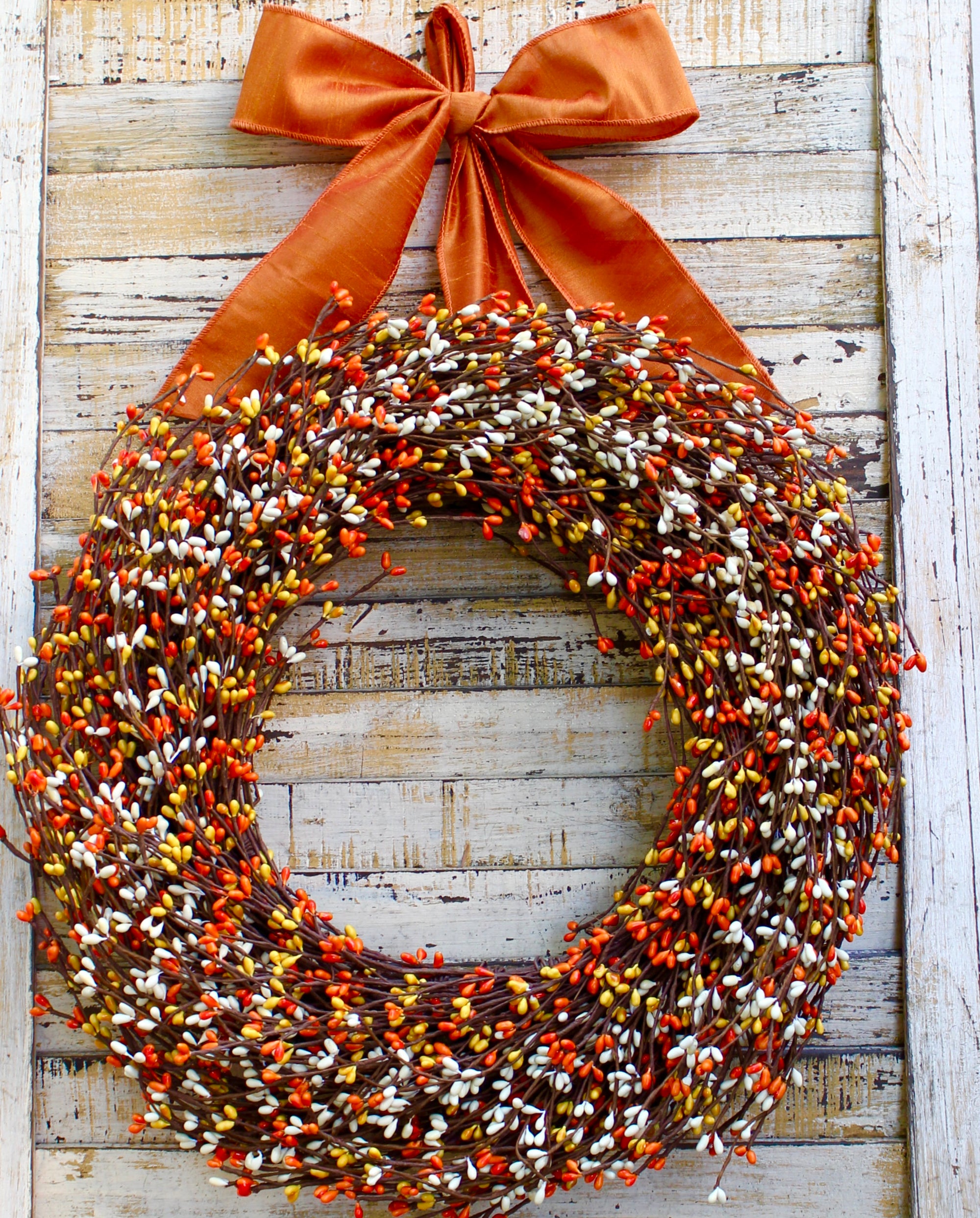 Orange, Yellow, & Cream Pip Berry Wreath with Bow
