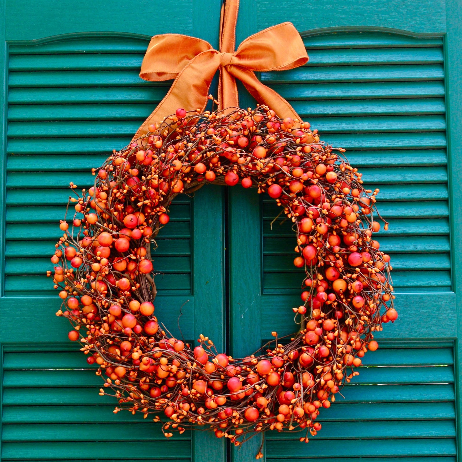 Orange Combo Berry Wreath with Bow