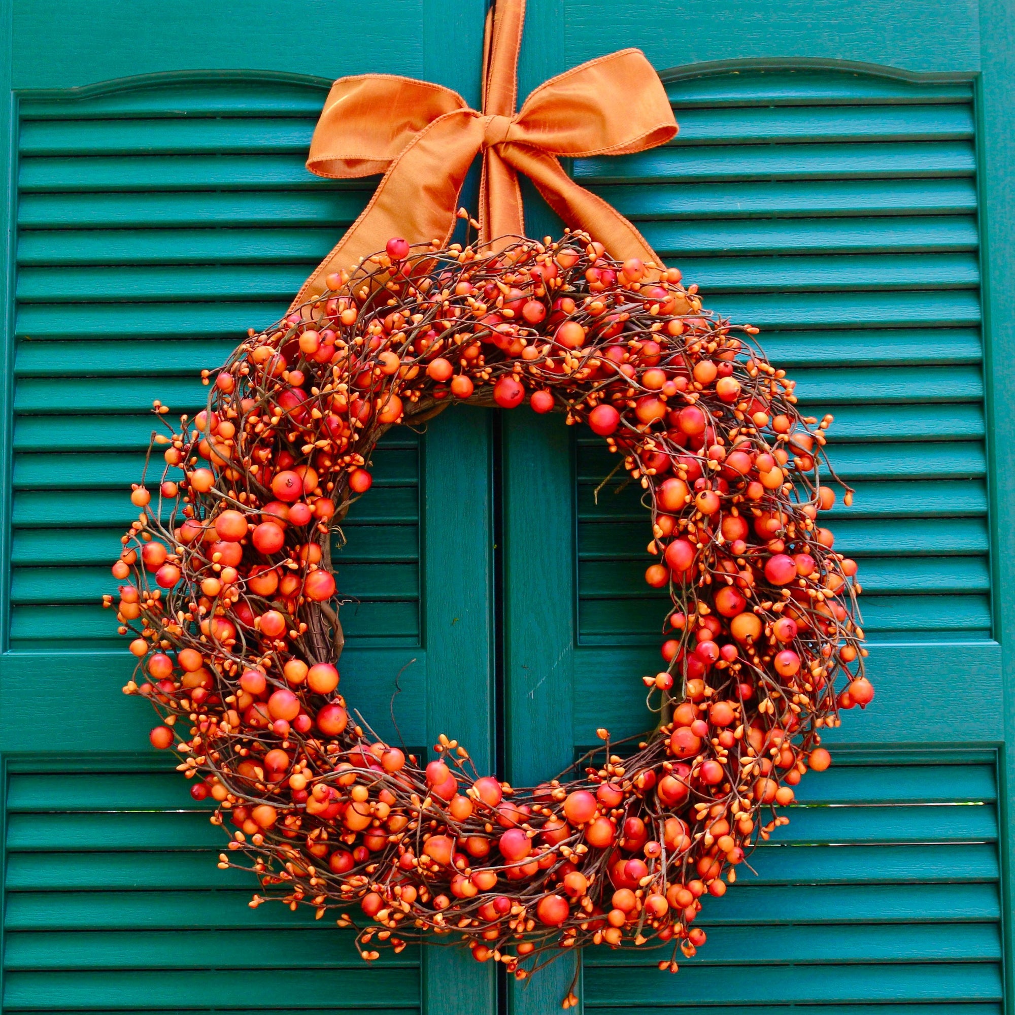 Orange Combo Berry Wreath with Bow