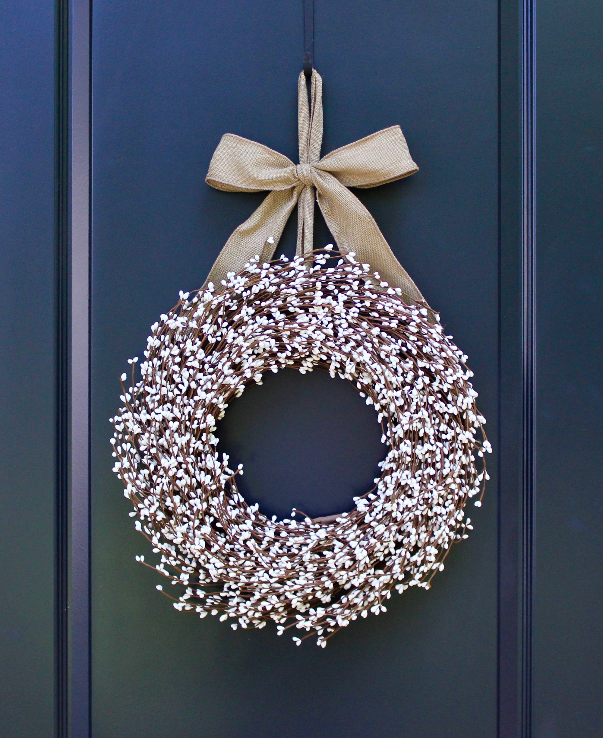 Cream Pip Berry Wreath with Bow