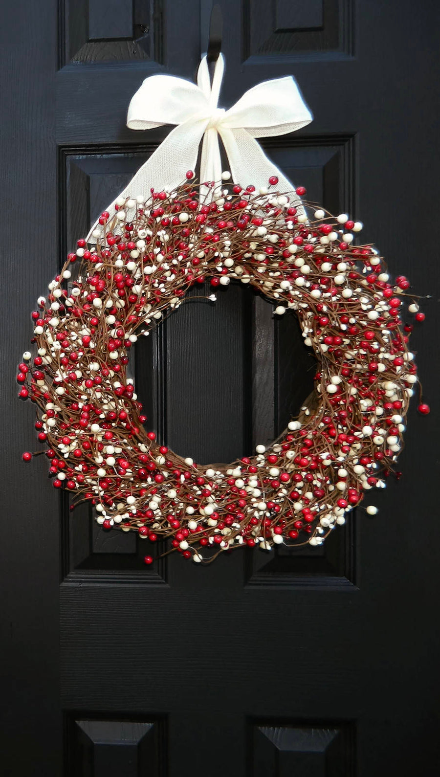 Red and Cream Berry Wreath with Bow