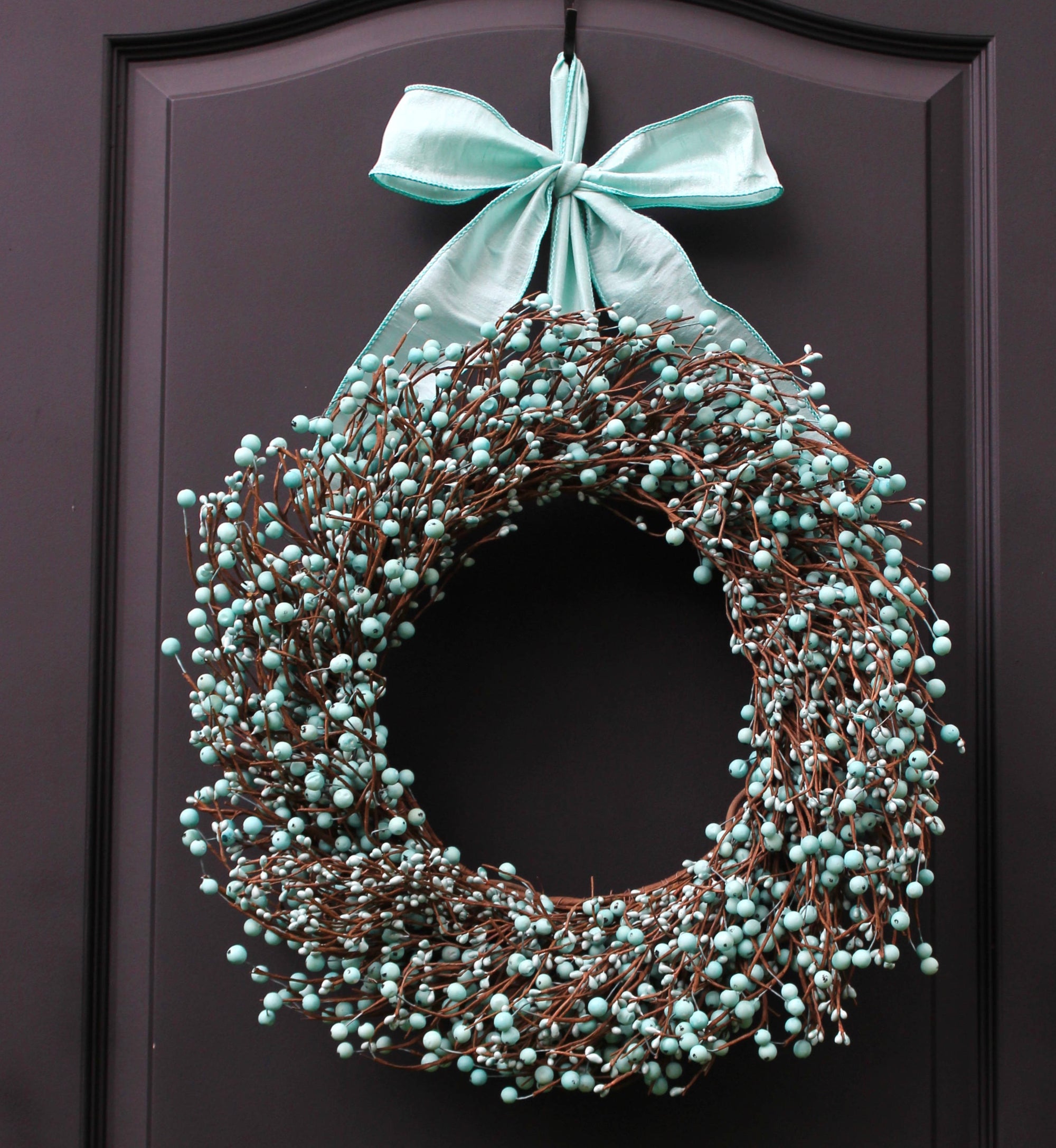 Light Teal Berry Wreath with Bow