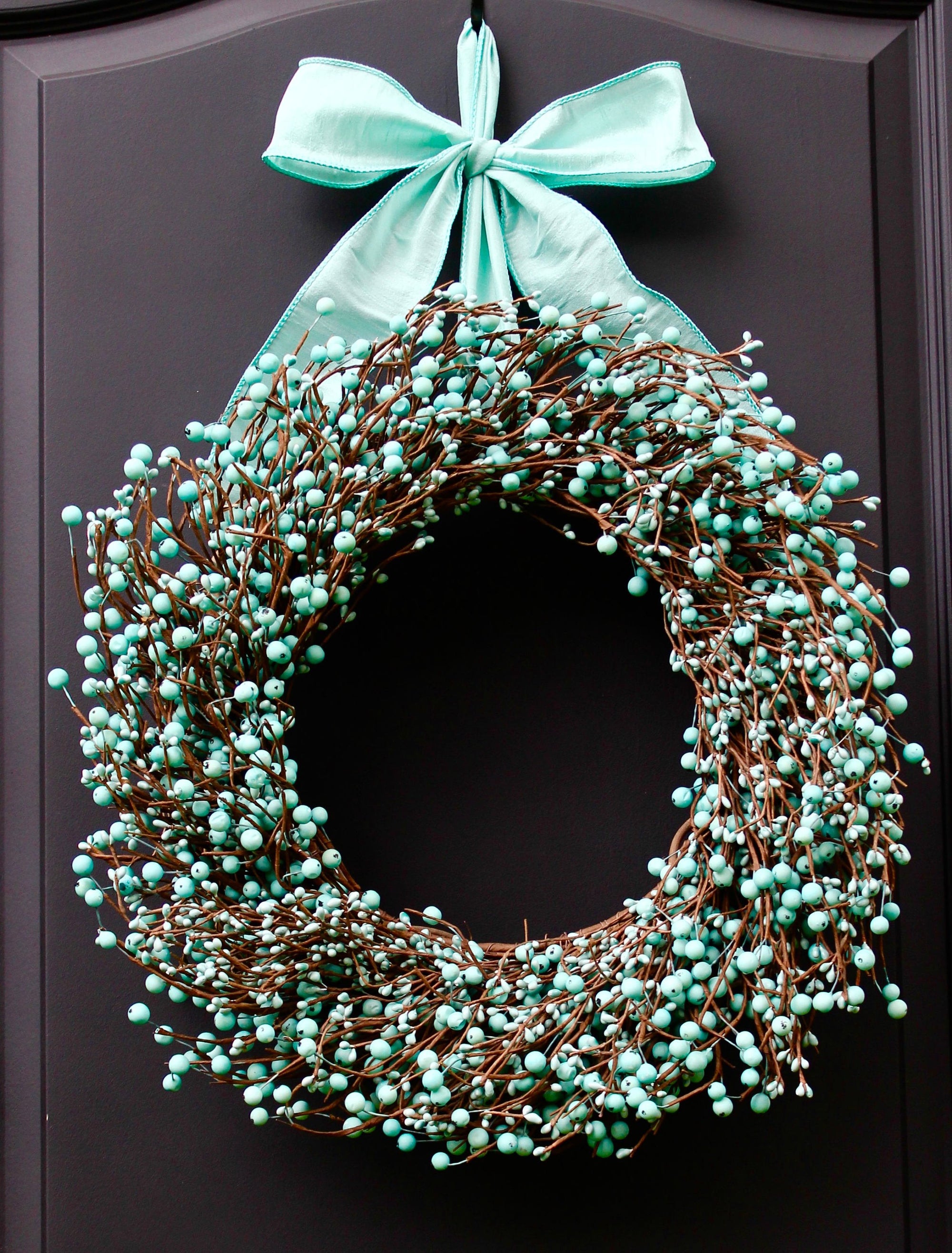 Light Teal Berry Wreath with Bow