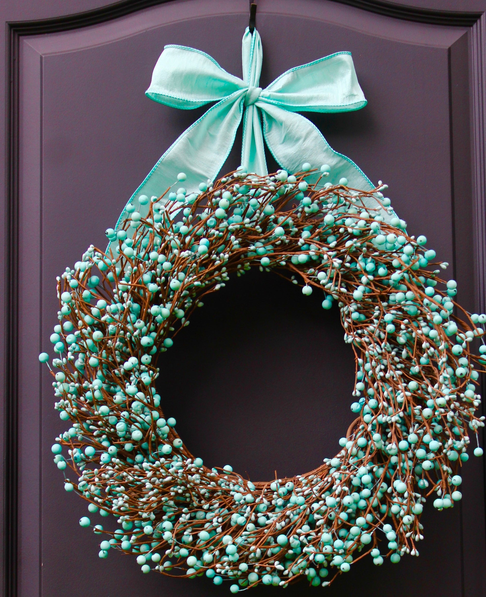 Light Teal Berry Wreath with Bow