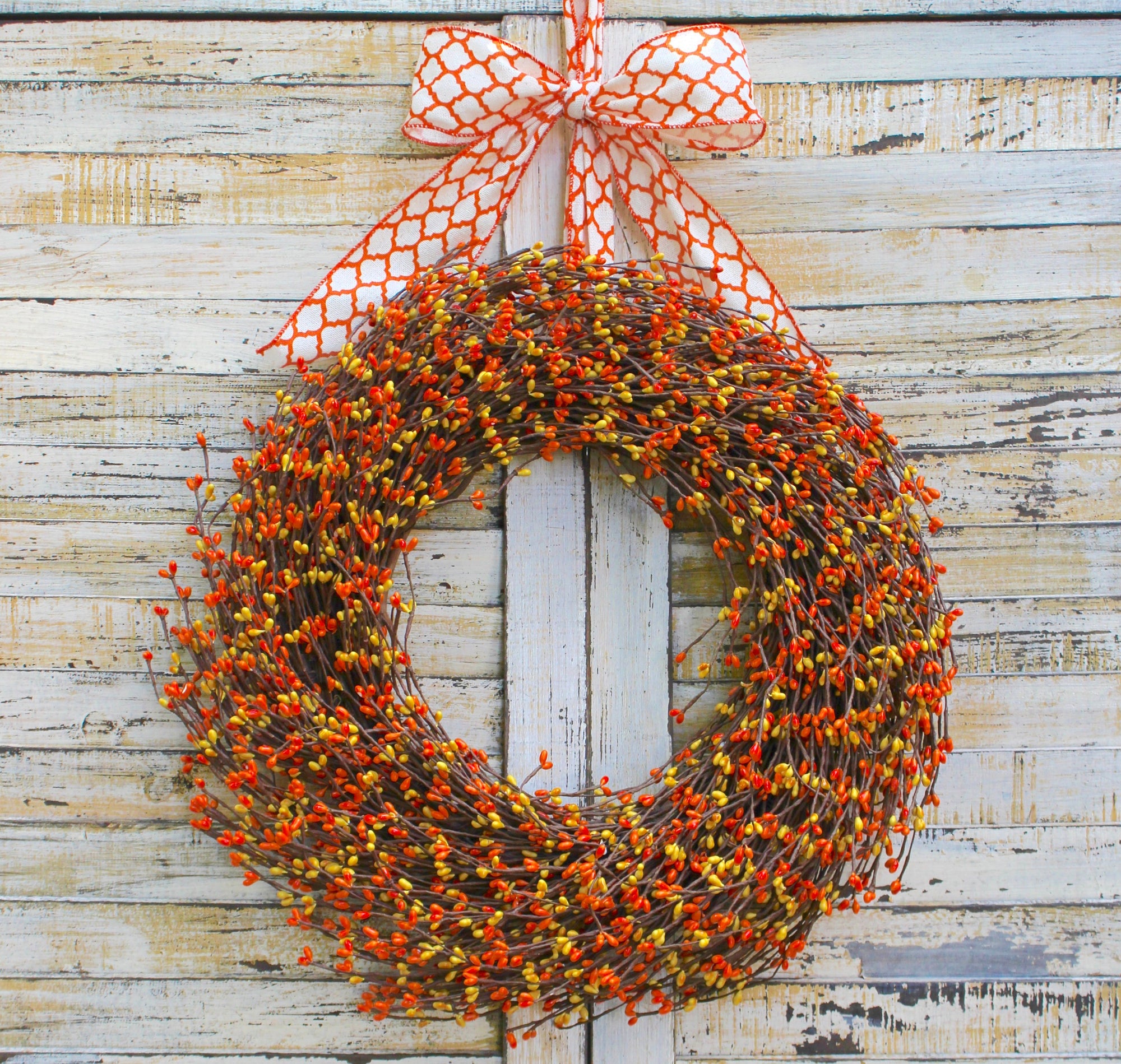 Orange & Yellow Pip Berry Wreath with Bow