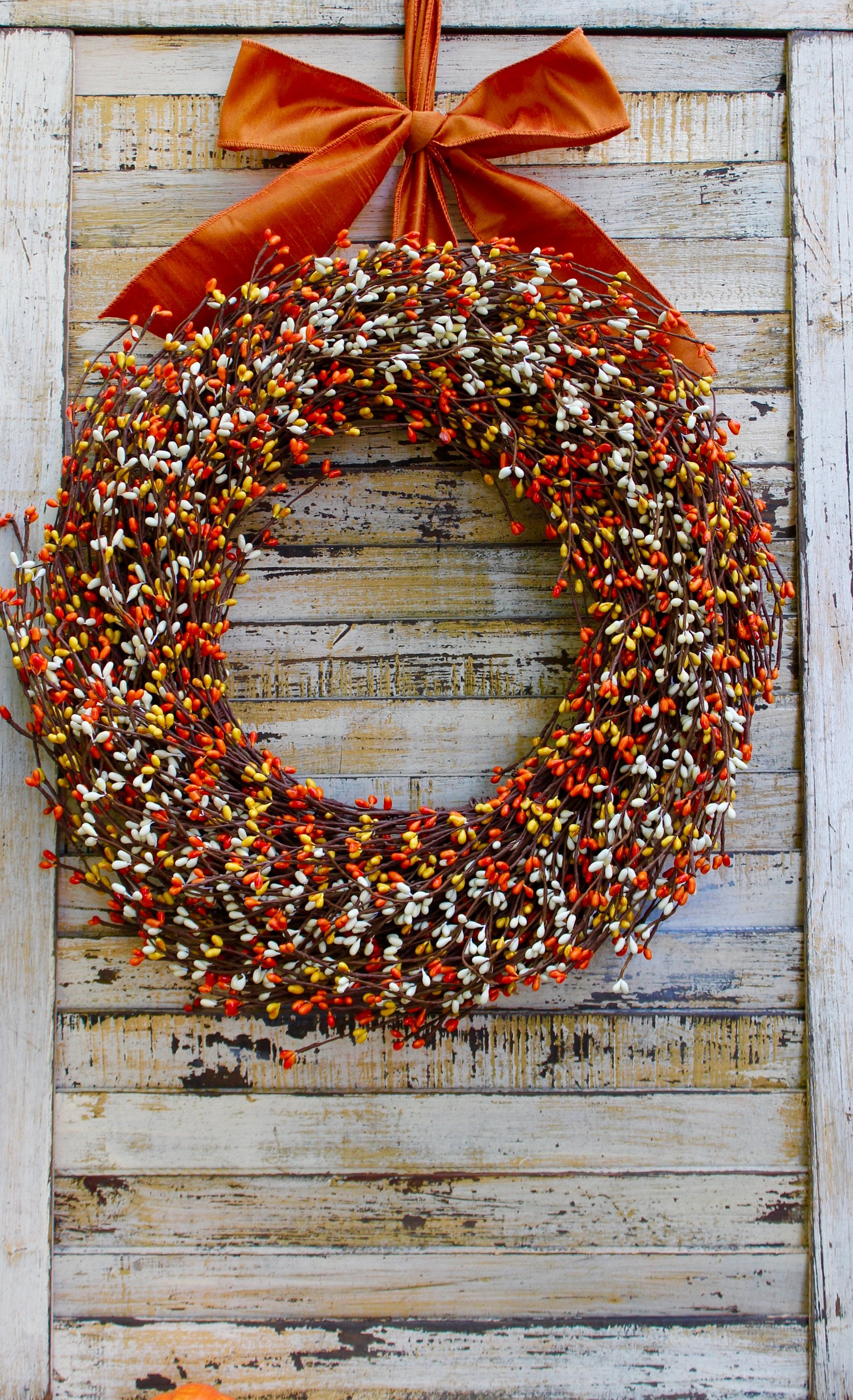 Orange, Yellow, & Cream Pip Berry Wreath with Bow