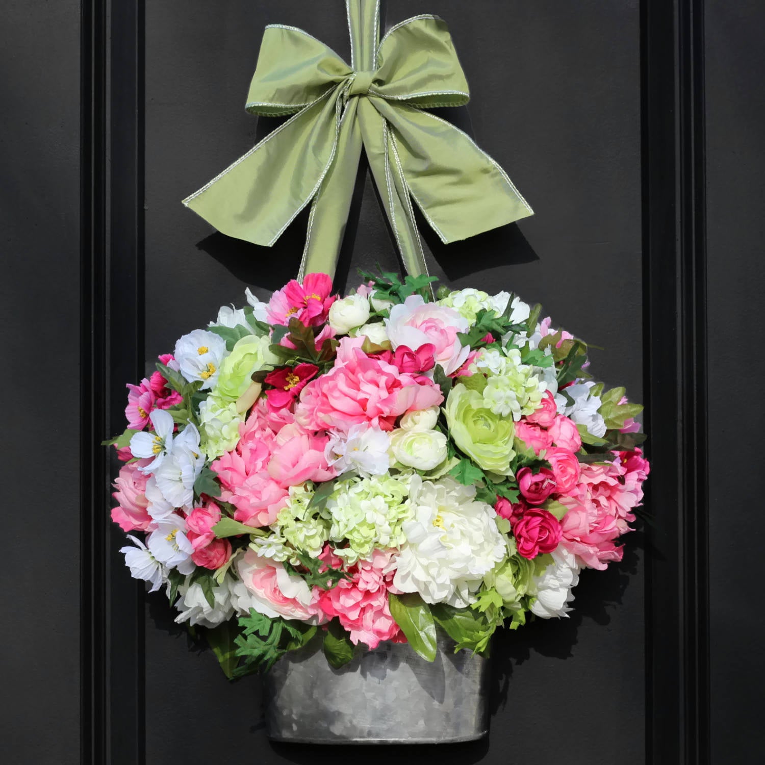 Peony Hydrangea Pail Door Hanger