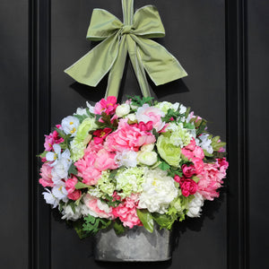 Peony Hydrangea Pail Door Hanger