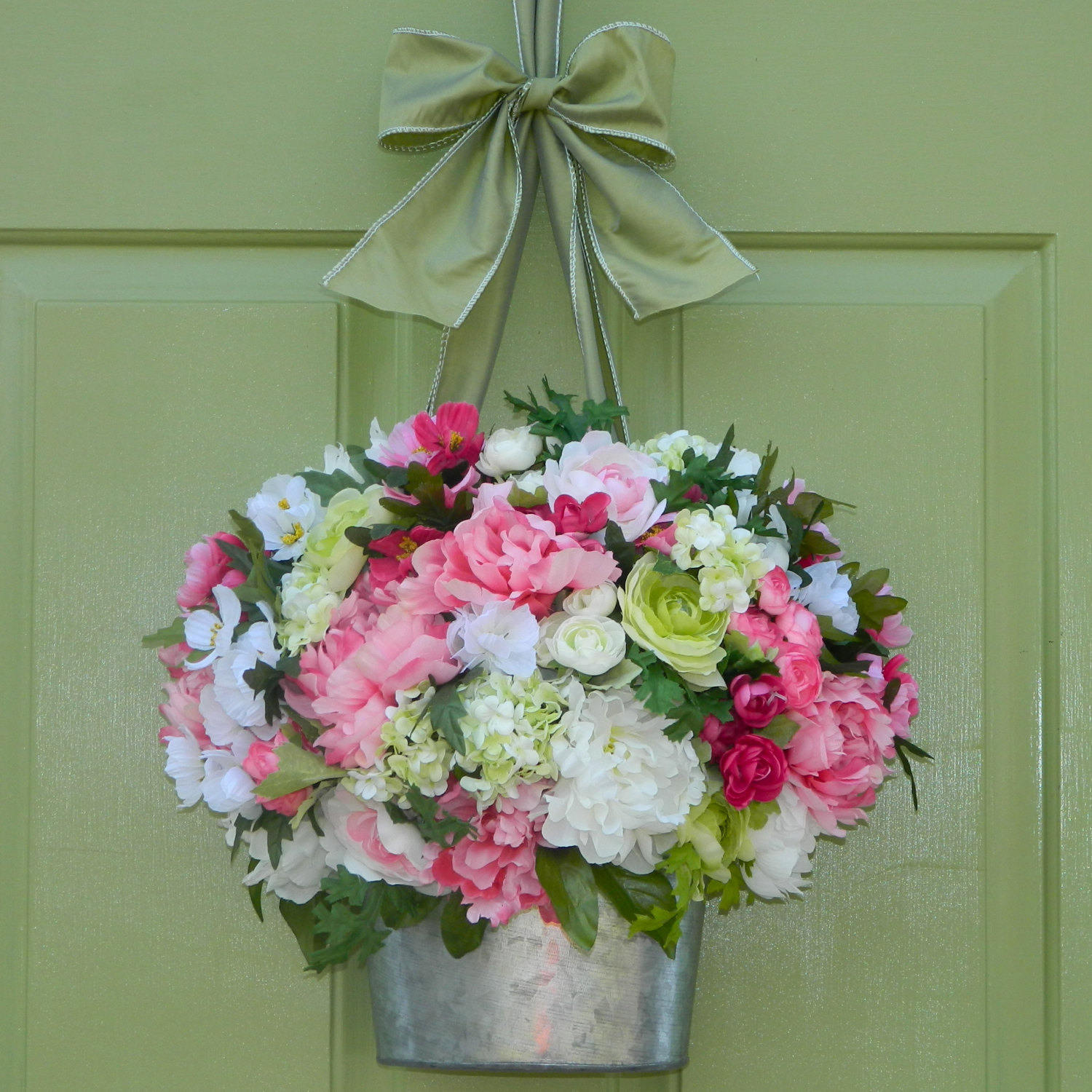 Peony Hydrangea Pail Door Hanger