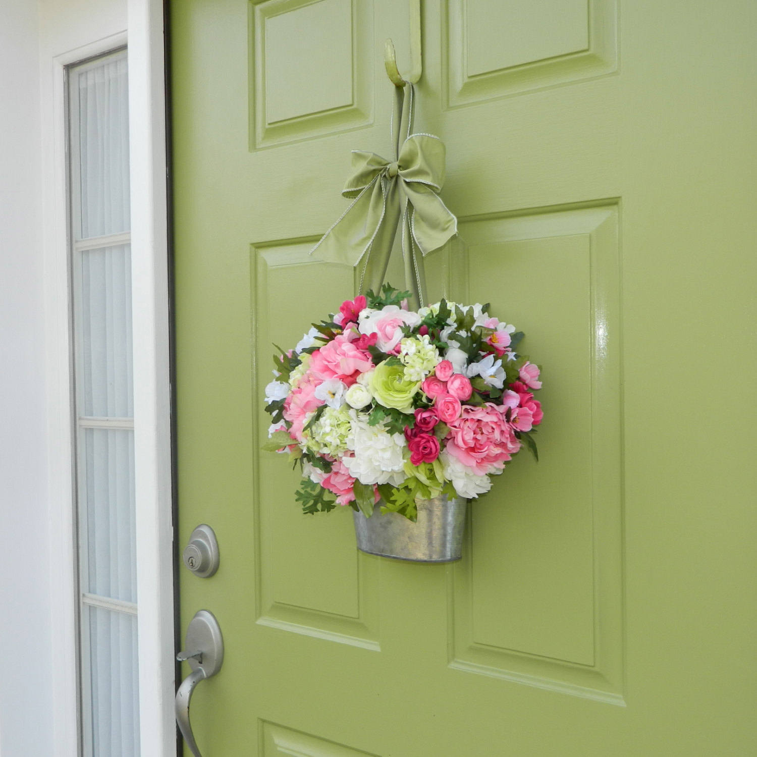 Peony Hydrangea Pail Door Hanger