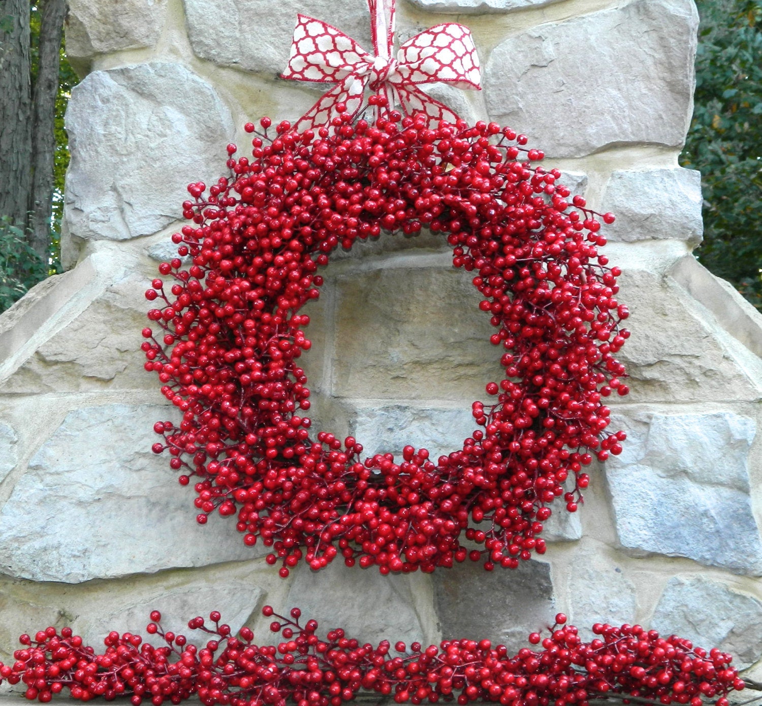 Red Waterproof Wreath with Bow