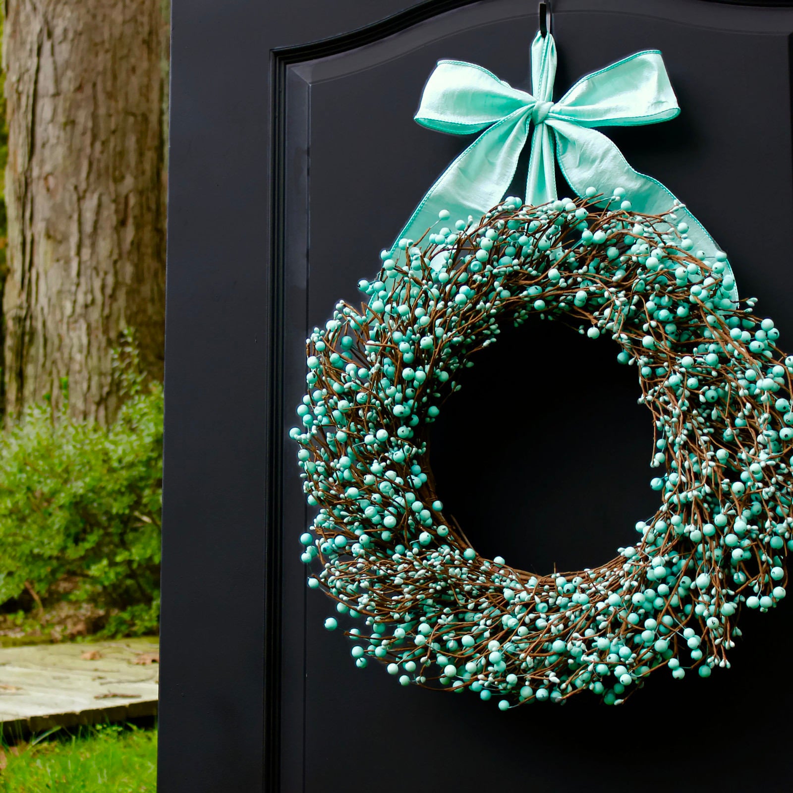 Light Teal Berry Wreath with Bow