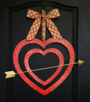 Rustic Farmhouse Cupid's Arrow Heart Door Hanger with Bow