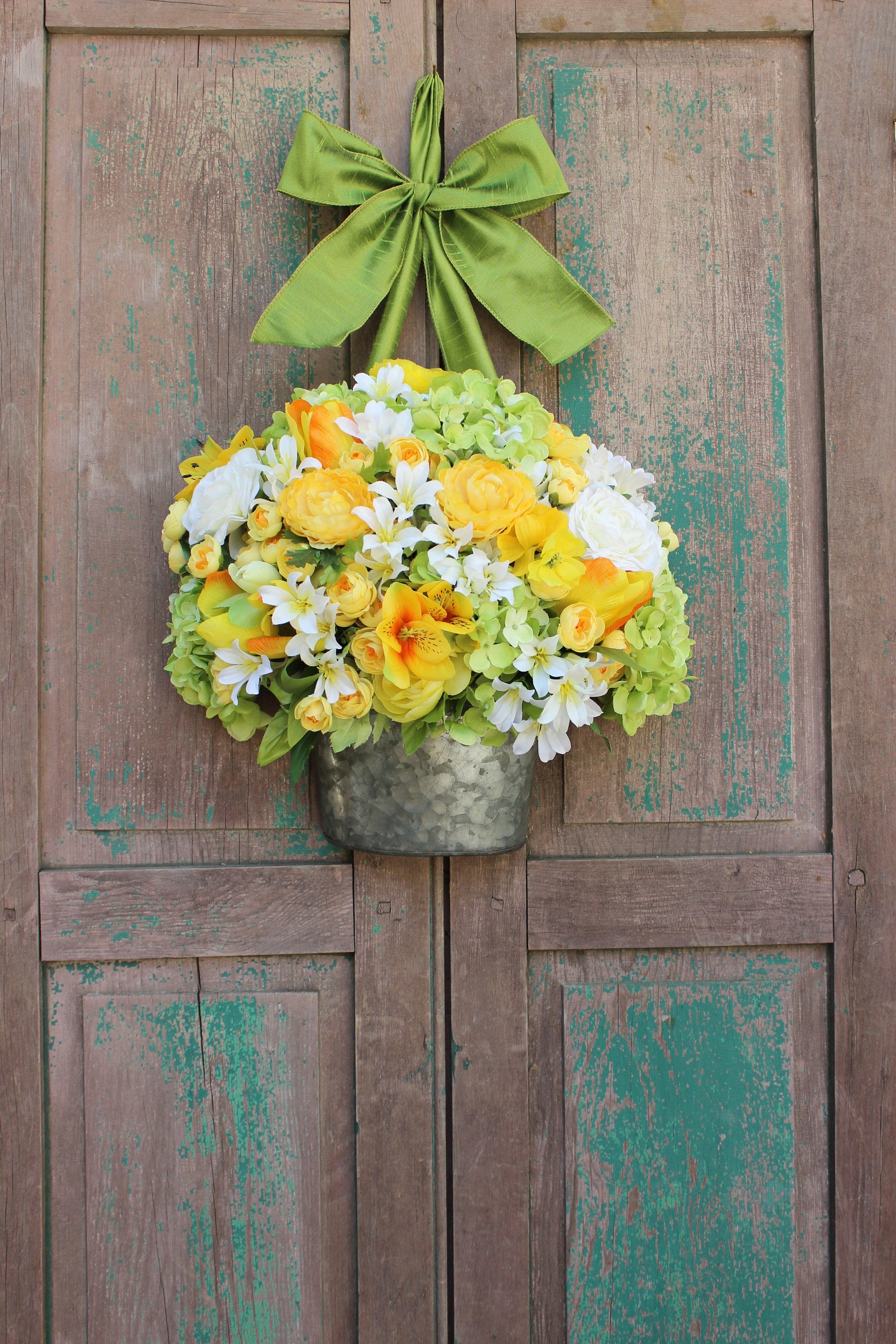 Yellow, White, & Green Floral Pail Door Hanger