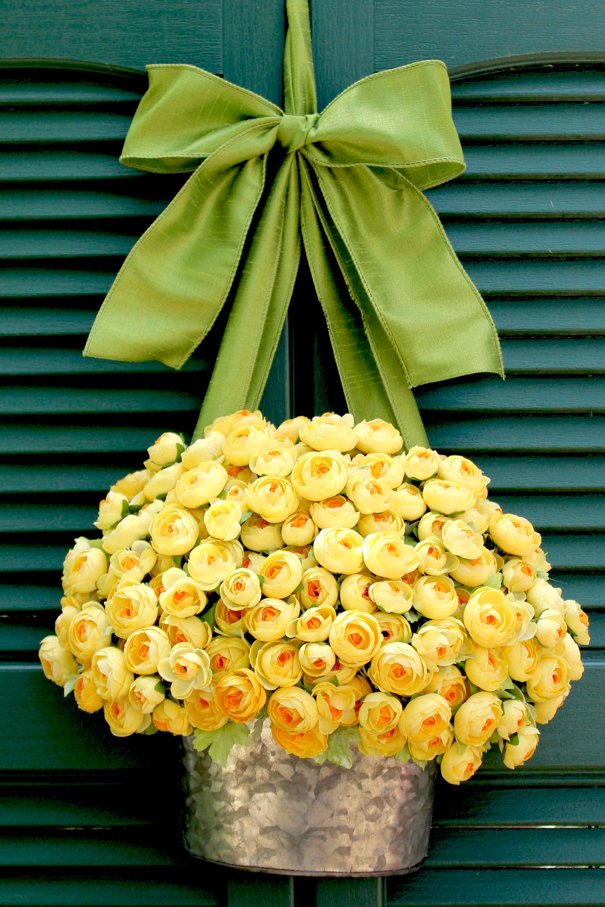 Yellow Ranunculus Flower Pail Door Hanger
