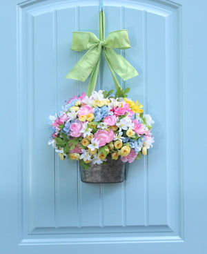 Pastel Flower Pail Door Hanger