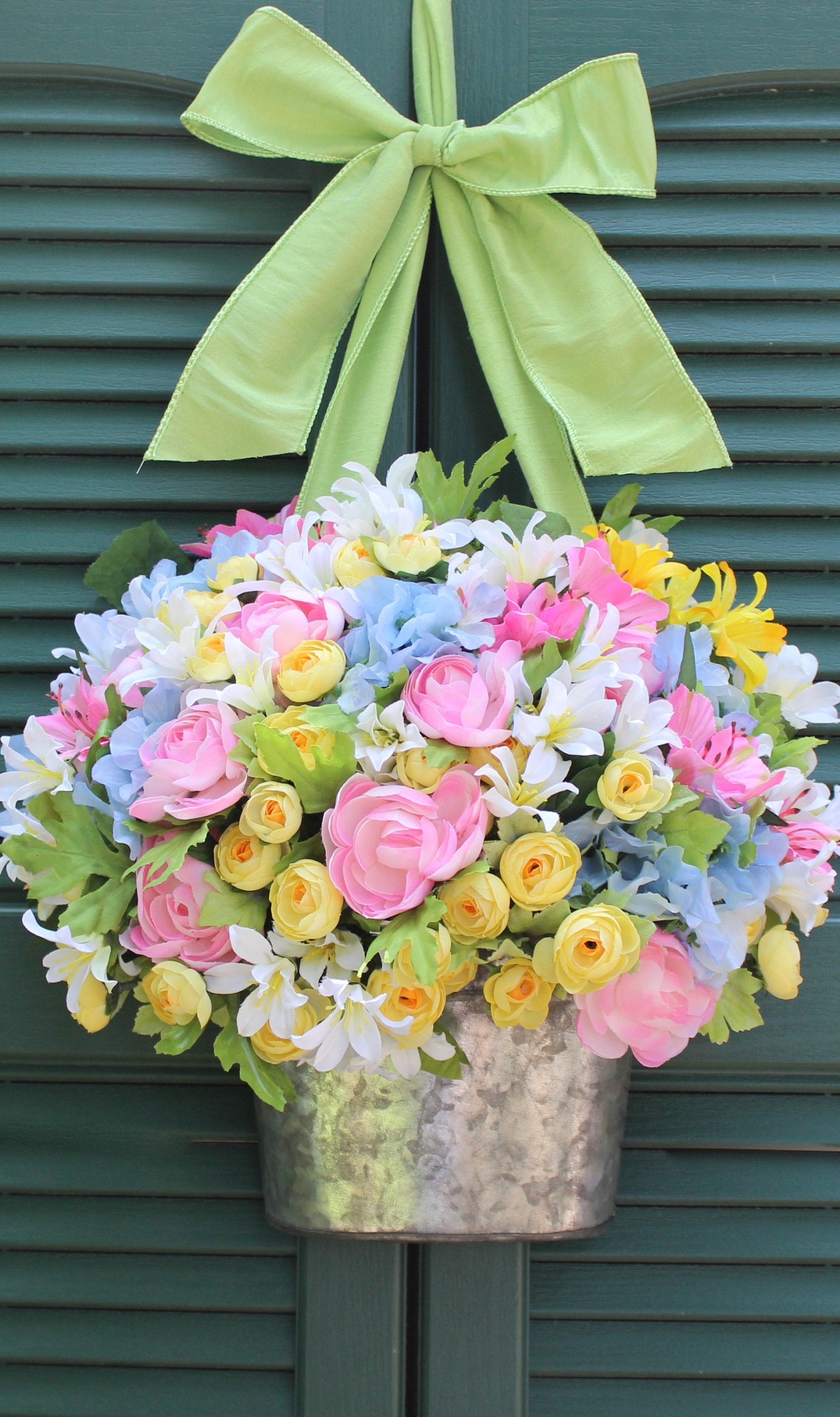 Pastel Flower Pail Door Hanger