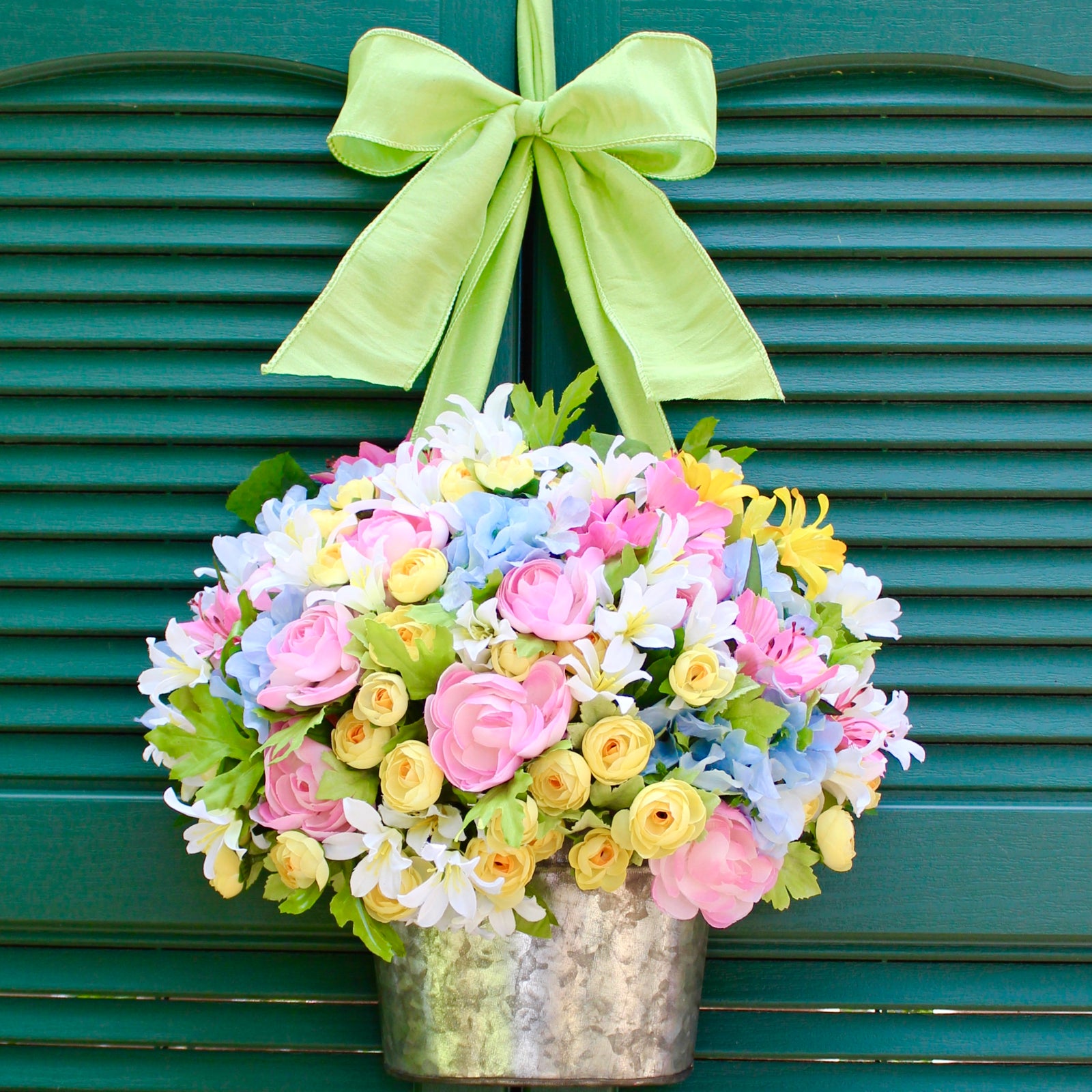 Pastel Flower Pail Door Hanger