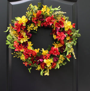 Red, Green, & Yellow Floral Summer Wreath
