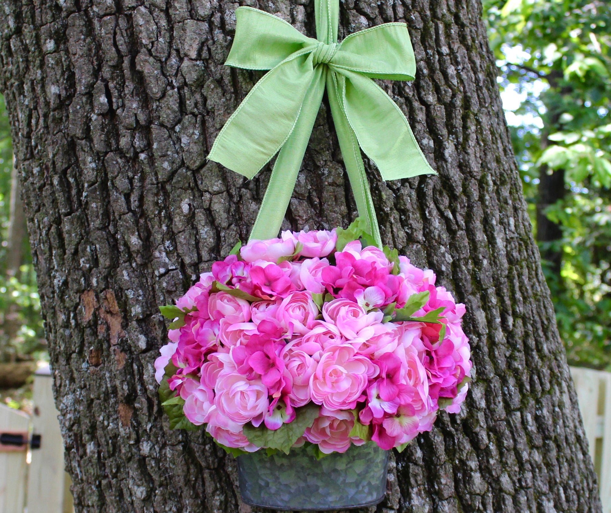Pink Flower Pail Door Hanger