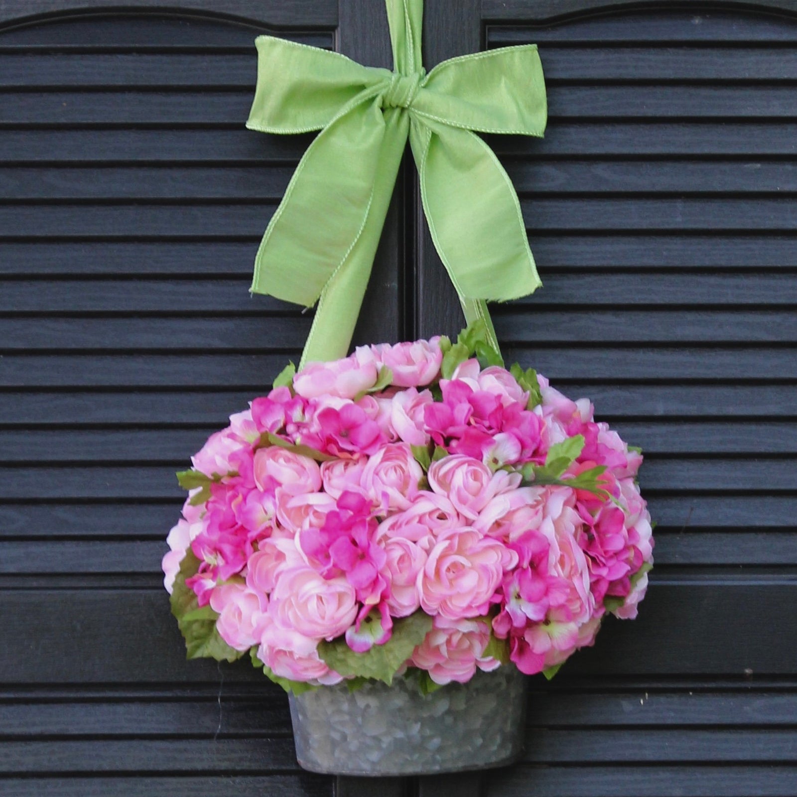 Pink Flower Pail Door Hanger