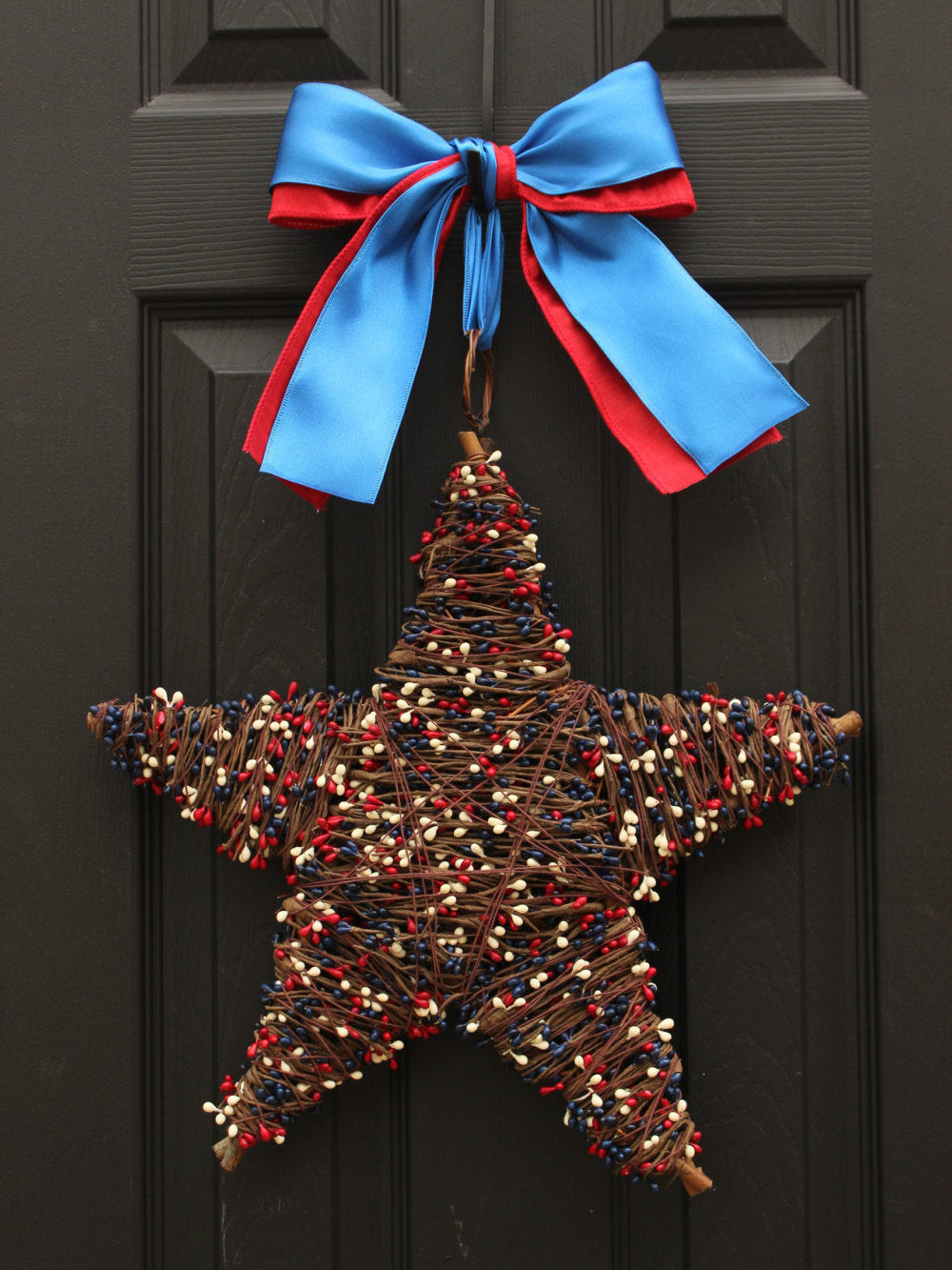 Red White and Blue Patriotic Star Wreath with Bow