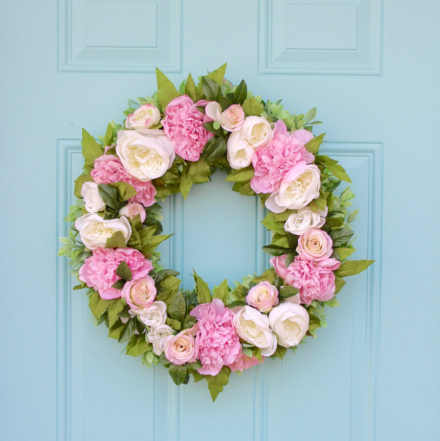 Pink and Cream Spring Peony Wreath