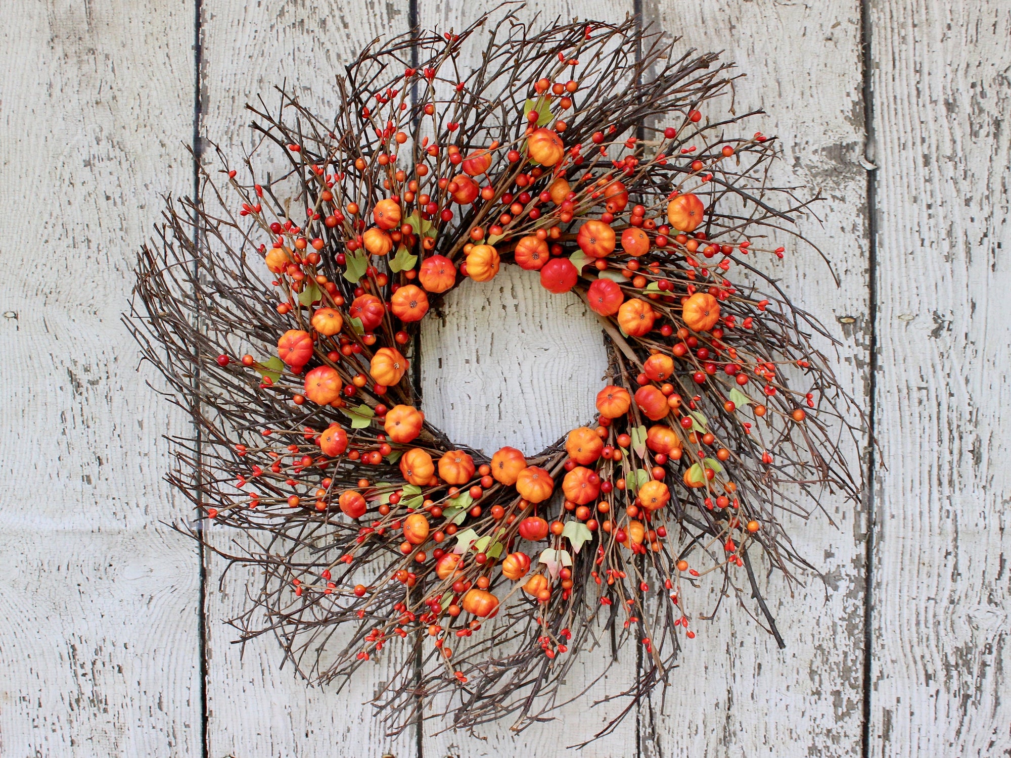 Primitive Halloween Wreath - Pumpkin Wreath - Fall Door Decoration - Pumpkin Door Wreath
