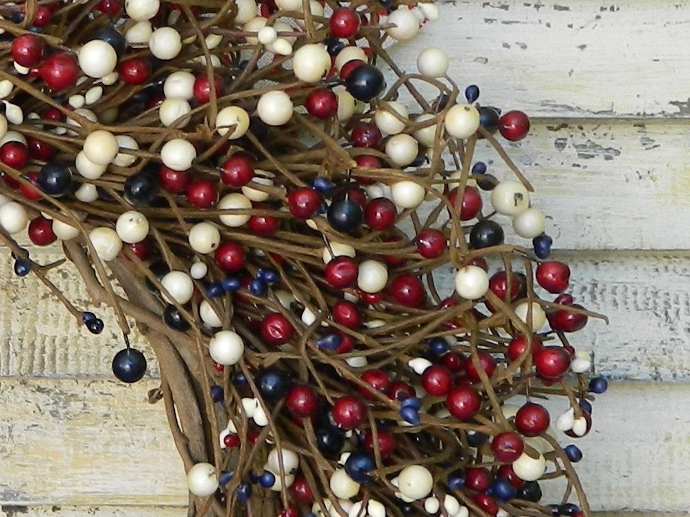 Patriotic Red White and Blue Berry Wreath with Bow