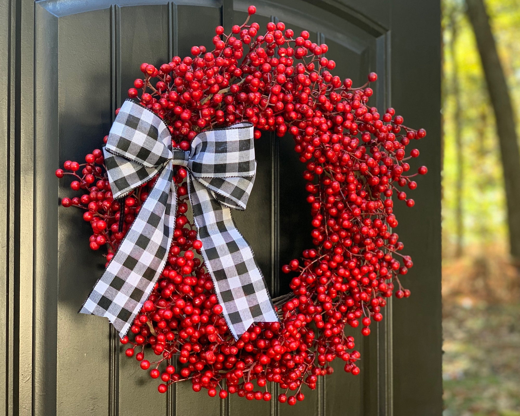 Red Waterproof Berry Wreath with Bow