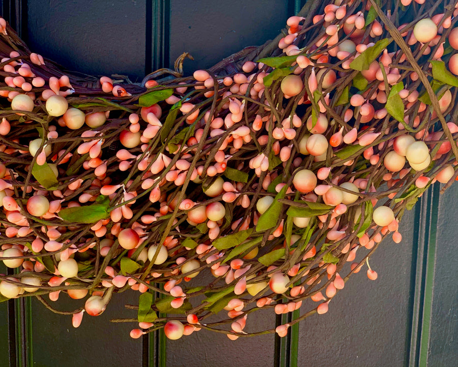 Peach Berry Wreath with Bow