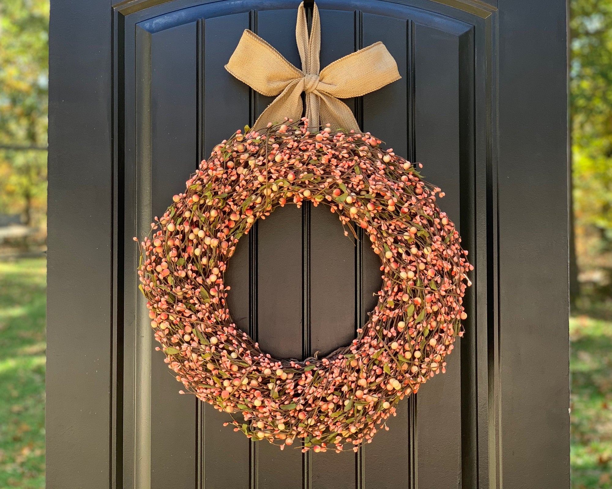 Peach Berry Wreath with Bow