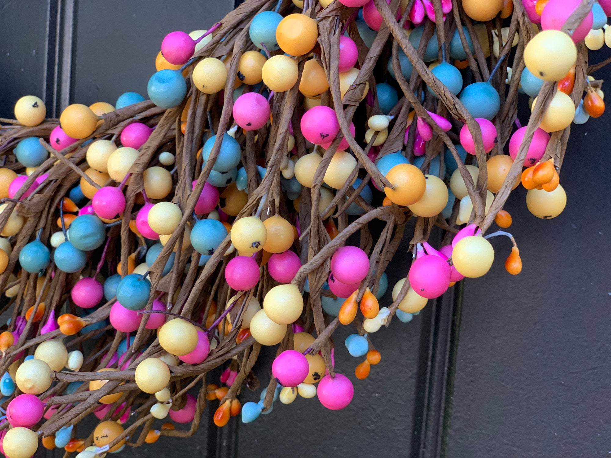 Pink Teal & Yellow Pip Berry Wreath with Bow