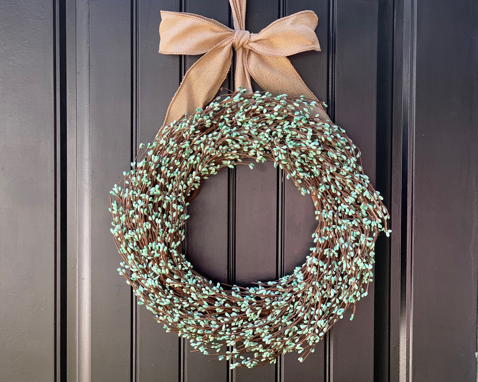 Teal Pip Berry Wreath with Bow