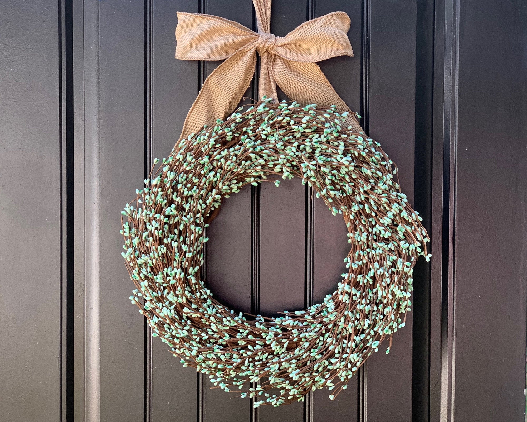 Teal Pip Berry Wreath with Bow