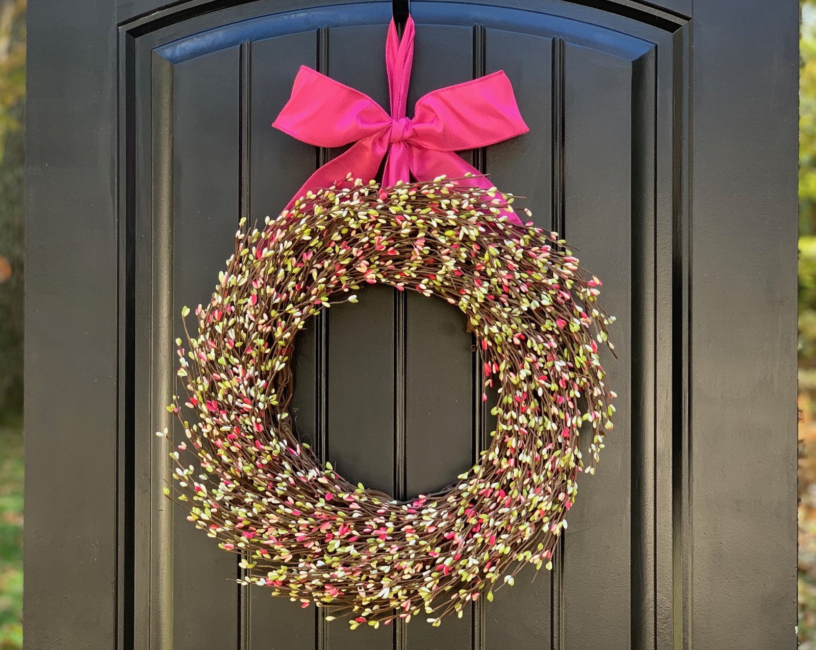 Pink and Green Berry Wreath with Bow