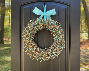 Teal and Cream Wreath with Bow