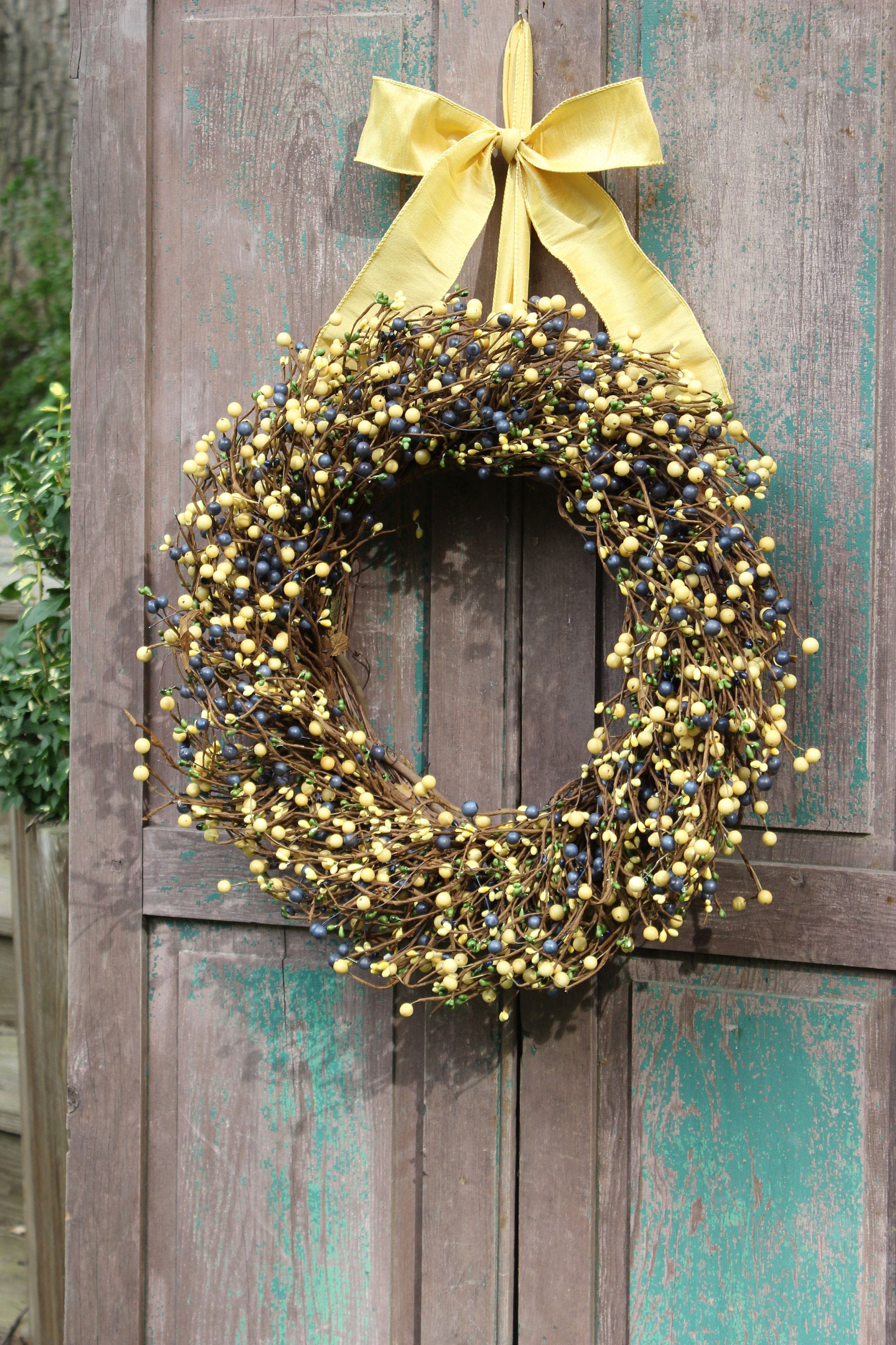 Yellow Blue & Green Berry Wreath