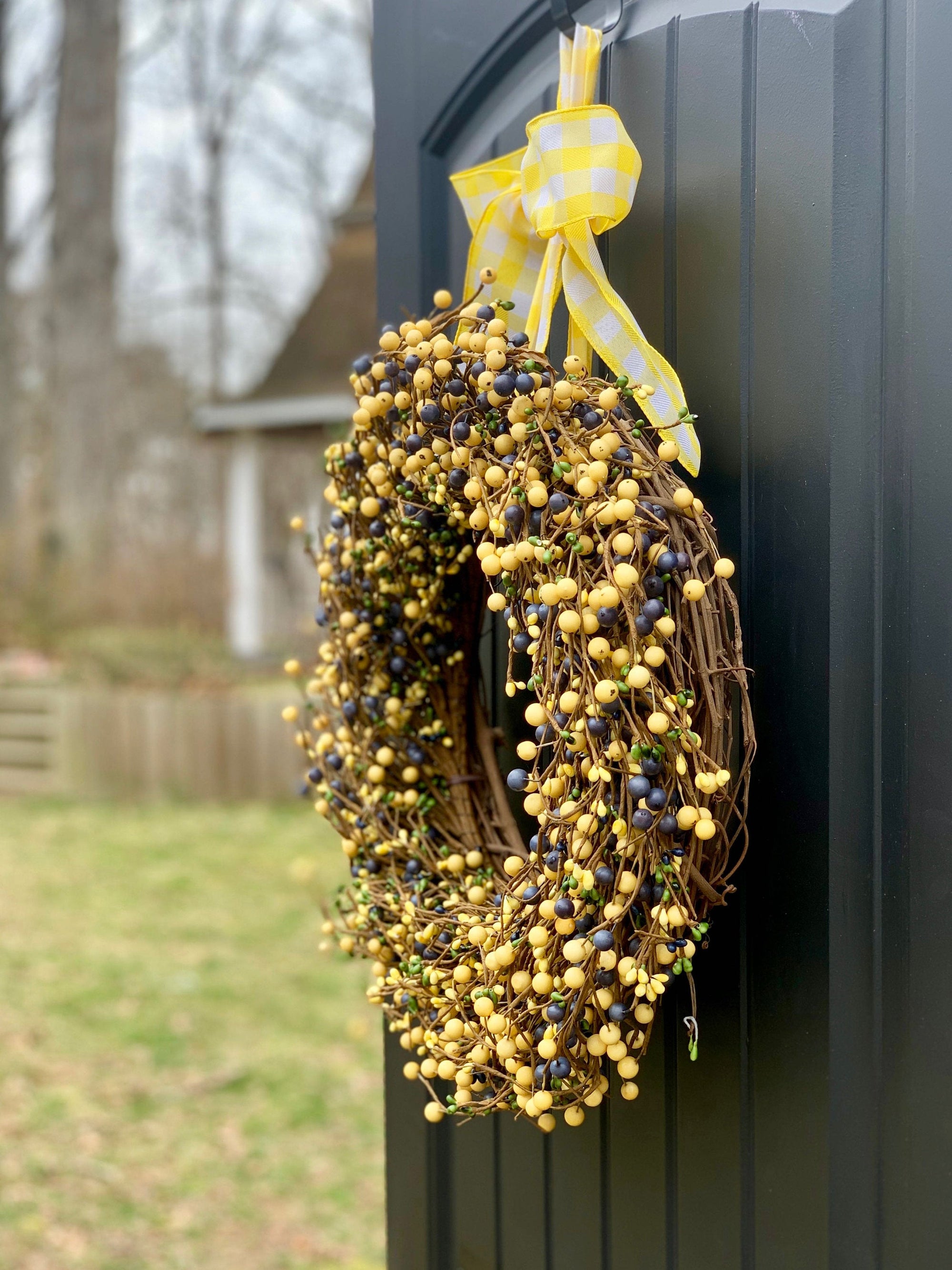 Yellow Blue & Green Berry Wreath