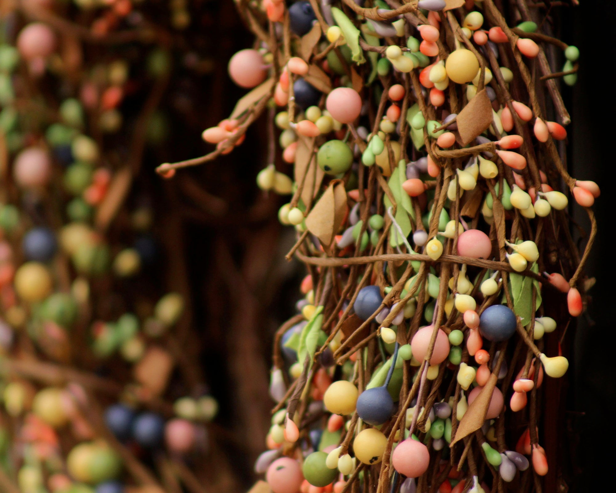 Green Pink Yellow Indigo Berry Wreath