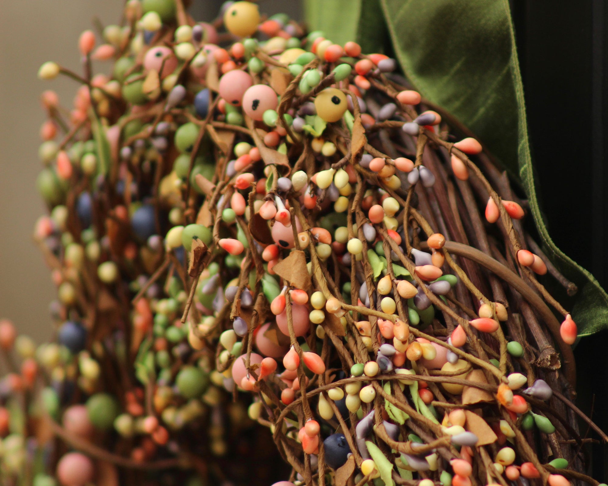 Green Pink Yellow Indigo Berry Wreath